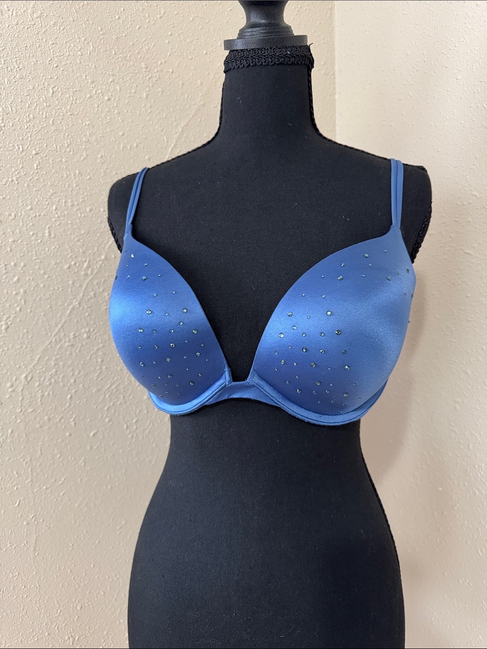 Victoria's Secret Blue Satin Push-Up Bra with Sparkle Studs